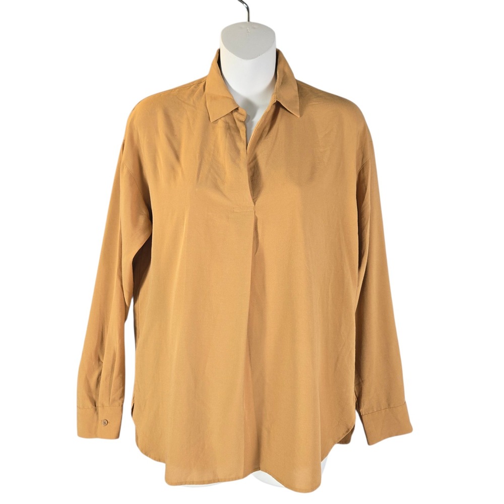 Uniqlo Rayon Skipper Collar Blouse Mustard Yellow Relaxed Fit XS Career Office‎